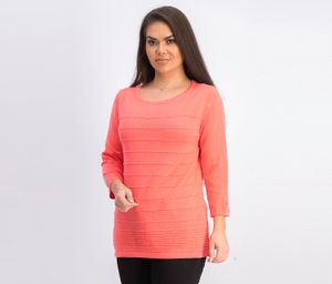 Womens Ribbed 3/4-Sleeve Sweater  Peony Coral