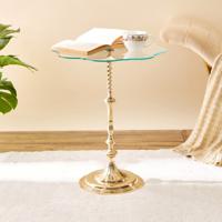 Glass Top Accent Table with Pedestal Base - 44x44x55 cms