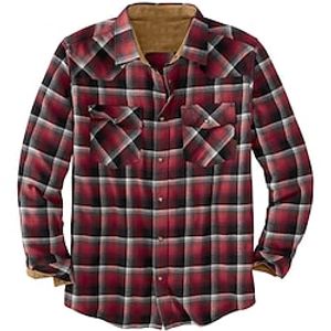 Men's Flannel Shirt Casual Daily Outdoor  Classic Print Check Plaid Graphic Patterned Turndown Street Button-Down Long Sleeve Tops  Fashion Comfortable Wine WhiteRed Blue Winter Spring Fall Warm Lightinthebox