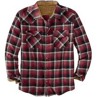 Men's Flannel Shirt Casual Daily Outdoor  Classic Print Check Plaid Graphic Patterned Turndown Street Button-Down Long Sleeve Tops  Fashion Comfortable Wine WhiteRed Blue Winter Spring Fall Warm Lightinthebox - thumbnail