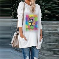 Women's Shift Dress Short Mini Dress Rainbow Long Sleeve Cat Letter Animal Pocket Print Fall Spring Crew Neck Casual Vacation 2022 S M L XL XXL 3XL miniinthebox - thumbnail