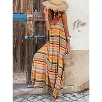 Women's Casual Dress Summer Dress Boho Chic Dresses Stripe Backless Print Strap Long Dress Maxi Dress Bohemia Daily Vacation Sleeveless Summer Lightinthebox