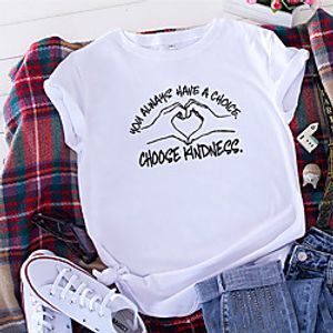 Women's T shirt Heart Letter Print Round Neck Tops 100% Cotton Basic Basic Top White Yellow Blushing Pink Lightinthebox