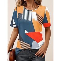 Women's T shirt Tee Geometric Daily Weekend Yellow Print Short Sleeve Fashion Crew Neck Regular Fit Summer Lightinthebox