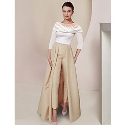 Jumpsuit  Pantsuit Mother of the Bride Dress Formal Wedding Guest Party Elegant Scoop Neck Ankle Length Lace Stretch Fabric 34 Length Sleeve with Sash  Ribbon Appliques Color Block 2023 Lightinthebox