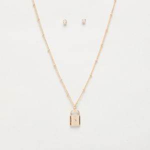 Lock Pendant Necklace and Earring Set