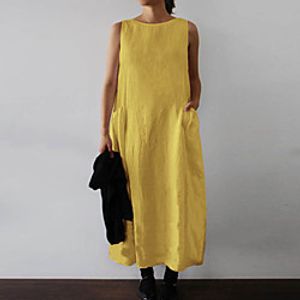 Women's Loose Maxi long Dress Blue Yellow White Rose Red Sleeveless Solid Color Modern Style Summer Round Neck Casual 2021 S M L XL XXL XXXL miniinthebox