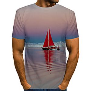Men's T shirt Shirt Color Block 3D Skull Print Short Sleeve Daily Wear Tops Streetwear Exaggerated Round Neck Gray / Club miniinthebox