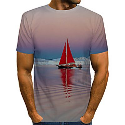 Men's T shirt Shirt Color Block 3D Skull Print Short Sleeve Daily Wear Tops Streetwear Exaggerated Round Neck Gray / Club miniinthebox