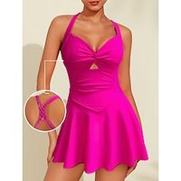 Women's Swimwear 34 cup one-piece Swimsuit Shirred Solid  Plain Color Rose Red 34 cup Bathing Suits New Vacation Beach Wear Beach Lightinthebox