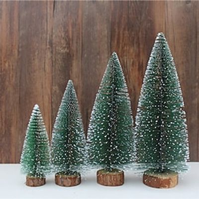 Artificial Christmas Trees Small Snow Frosted Trees Sisal Snow Trees with Wooden Bases Mini Pine Trees Artificial Mini Christmas Trees for Christmas Winter Decoration miniinthebox
