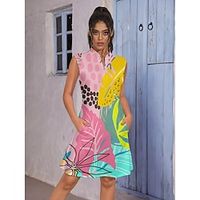 Women's Golf Dress Pink Sleeveless Floral Ladies Golf Attire Clothes Outfits Wear Apparel Lightinthebox