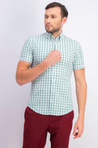 Mens Tailored Fit  Plaid Shirt  Green/Blue/White