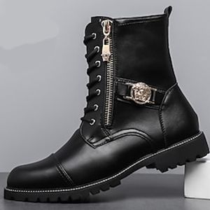 Men's Boots Motorcycle Boots Fleece lined Vintage Classic Casual Outdoor Daily PU Height Increasing Comfortable Wear Resistance Booties  Ankle Boots Black Fall Winter Lightinthebox