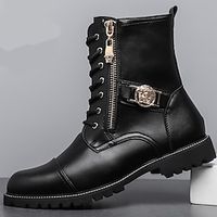 Men's Boots Motorcycle Boots Fleece lined Vintage Classic Casual Outdoor Daily PU Height Increasing Comfortable Wear Resistance Booties  Ankle Boots Black Fall Winter Lightinthebox - thumbnail