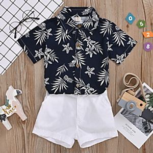 Kids Girls' Clothing Set Short Sleeve Navy Blue Print Print Casual Active Regular 2-6 Years miniinthebox