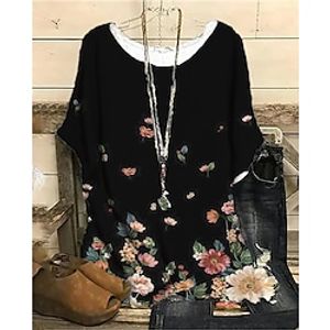 Women's Plus Size Curve Shift Dress Floral Round Neck Print Half Sleeve Spring Summer Casual Short Mini Dress Causal Daily Dress Lightinthebox