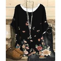 Women's Plus Size Curve Shift Dress Floral Round Neck Print Half Sleeve Spring Summer Casual Short Mini Dress Causal Daily Dress Lightinthebox - thumbnail