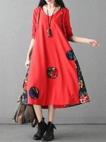 Print Patchwork Hooded Women Dresses