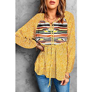 Women's Boho Blouse Leopard 3D Patchwork Print Round Neck Boho Tops Yellow miniinthebox