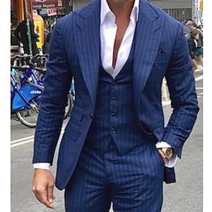 Dark Blue Men's Wedding Suits Striped 3 Piece Daily Business Plus Size Single Breasted One-button 2023 miniinthebox