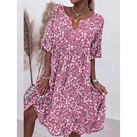 Women's Casual Dress Summer Dress Floral Print Split Neck Midi Dress Streetwear Street Holiday Short Sleeve Summer Lightinthebox