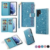 Phone Case For Samsung Galaxy Wallet Card S22 Ultra Plus S21 FE S20 A72 A52 A42 Note 10 Zipper Shockproof with Wrist Strap Solid Colored Glitter Shine PU Leather miniinthebox Phone Case For Samsung Galaxy Wallet Card S22 Ultra Plus S21 FE S20 A72 A52 A42 Note 10 Zipper Shockproof with Wrist Strap Solid Colored Glitter Shine PU Leather miniinthebox