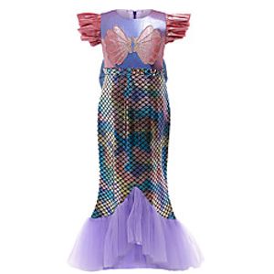 Kids Little Girls' Dress Mermaid Tail Rainbow Causal Patchwork Purple Blushing Pink Knee-length Short Sleeve Sweet Dresses All Seasons Lightinthebox