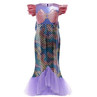 Kids Little Girls' Dress Mermaid Tail Rainbow Causal Patchwork Purple Blushing Pink Knee-length Short Sleeve Sweet Dresses All Seasons Lightinthebox