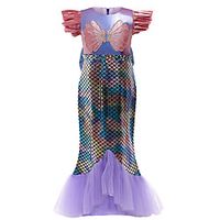 Kids Little Girls' Dress Mermaid Tail Rainbow Causal Patchwork Purple Blushing Pink Knee-length Short Sleeve Sweet Dresses All Seasons Lightinthebox - thumbnail