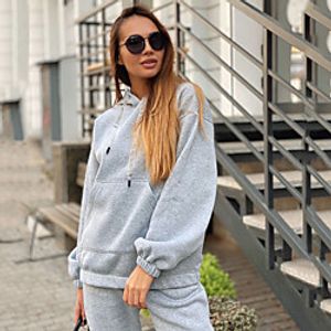 Women's 2 Piece Tracksuit Sweatsuit Casual Athleisure 2pcs Winter Long Sleeve Moisture Wicking Breathable Soft Fitness Gym Workout Running Jogging Training Sportswear Solid Colored Hoodie Black Lightinthebox