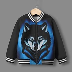 Boys 3D Wolf Jacket Long Sleeve Fall Winter Active Streetwear Cool Polyester Kids 3-12 Years V Neck Street Daily Regular Fit Lightinthebox