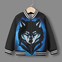 Boys 3D Wolf Jacket Long Sleeve Fall Winter Active Streetwear Cool Polyester Kids 3-12 Years V Neck Street Daily Regular Fit Lightinthebox - thumbnail