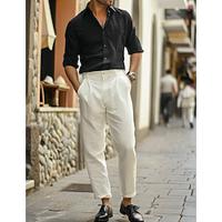 Men's Linen Pants Trousers Summer Pants Pocket Straight Leg Solid Color Comfort Breathable Full Length Business Daily Fashion Streetwear Beige Inelastic Lightinthebox