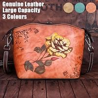 Women's Crossbody Bag Shoulder Bag Hobo Bag Leather Outdoor Daily Holiday Zipper Flower Embossed Large Capacity Waterproof Durable Solid Color Color Block Flower Retro green Retro red brown Retro miniinthebox - thumbnail