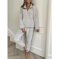 Women's Sweatshirt Tracksuit Pants Sets Fleece Flannel Plain Black Pink Gray Zipper Long Sleeve Outdoor Casual Warm Stand Collar Regular Fit Fall  Winter Lightinthebox - thumbnail