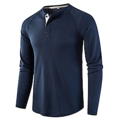 Men's T shirt Tee Henley Shirt Waffle Knit Tee Tee Top Long Sleeve Shirt Plain National Flag Henley Street Vacation Long Sleeve Patchwork Clothing Apparel Fashion Designer Basic Lightinthebox