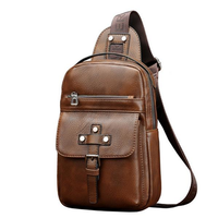 Men Vintage Genuine Leather Chest Bag Leisure Shoulder Bag - thumbnail