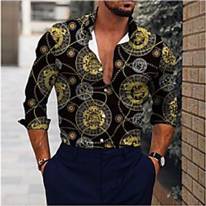 Men's Shirt 3D Print Floral Chains Print Turndown Daily Holiday 3D Print Button-Down Long Sleeve Tops Casual Fashion Breathable Black Lightinthebox