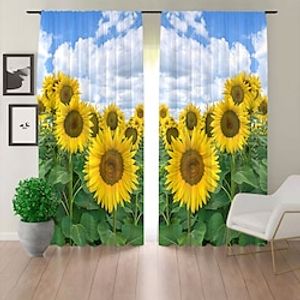 Sunflower Curtains Natural Blended Curtain Panels for Living Room/Light Reducing Linen Sheer Curtain Panels Set Nickel Grommet Window Panels, Natural miniinthebox