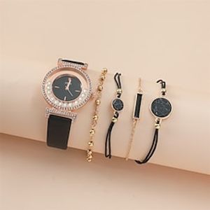 5pcs/set New Women's Set Korean Fashion Diamond Inlaid Leather Watch BandFashion Personality Versatile Bracelet miniinthebox