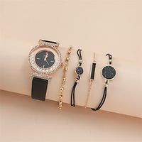 5pcs/set New Women's Set Korean Fashion Diamond Inlaid Leather Watch BandFashion Personality Versatile Bracelet miniinthebox - thumbnail