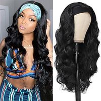 Black HeadBand Wigs for Women Long Wavy Headband Wigs 24inch Put On and Go Glueless Half Wig Loose Wave Synthetic Long Wigs for Women Lightinthebox