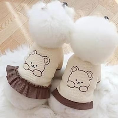 Dog Cat Shirt  T-Shirt Dress Fashion Cute Outdoor Casual Daily Winter Dog Clothes Puppy Clothes Dog Outfits Soft White Khaki Costume for Girl and Boy Dog Polyester XS S M L XL 2XL Lightinthebox