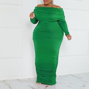 Women's Plus Size Loungewear Dress Pure Color Casual Comfort Soft Street Daily Vacation Polyester Breathable Off Shoulder Long Sleeve Dress Backless Fall Spring Black Wine Lightinthebox