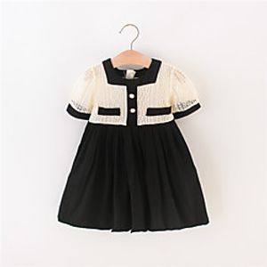 Baby Girls' Vintage Black  White Check Lace Short Sleeve Above Knee Dress Black miniinthebox