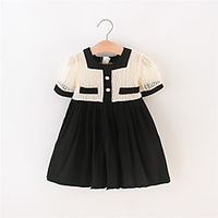 Baby Girls' Vintage Black  White Check Lace Short Sleeve Above Knee Dress Black miniinthebox - thumbnail