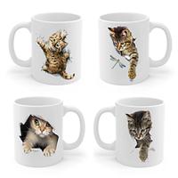 3D Print Kittens Hole In A Wall Mug, Ceramic Coffee Cat Mug 3D Novelty Cat Mugs Cat Lovers Coffee Mug Cat Club Cup White Ceramic Mug Gifts For Men Women Lightinthebox