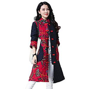 Women's Floral Padded Cotton Jacket Ethnic Retro Midi Printed Coat Parkas (X-Small, Wine) Lightinthebox