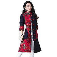 Women's Floral Padded Cotton Jacket Ethnic Retro Midi Printed Coat Parkas (X-Small, Wine) Lightinthebox - thumbnail